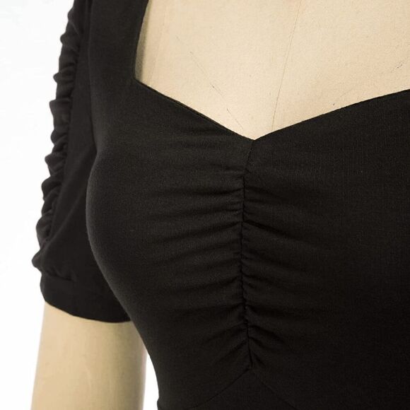 🖤 NWT Pinup Vintage Retro 1950s Puff Sleeve Classy Little Black Dress SIZE XXL - Picture 4 of 14